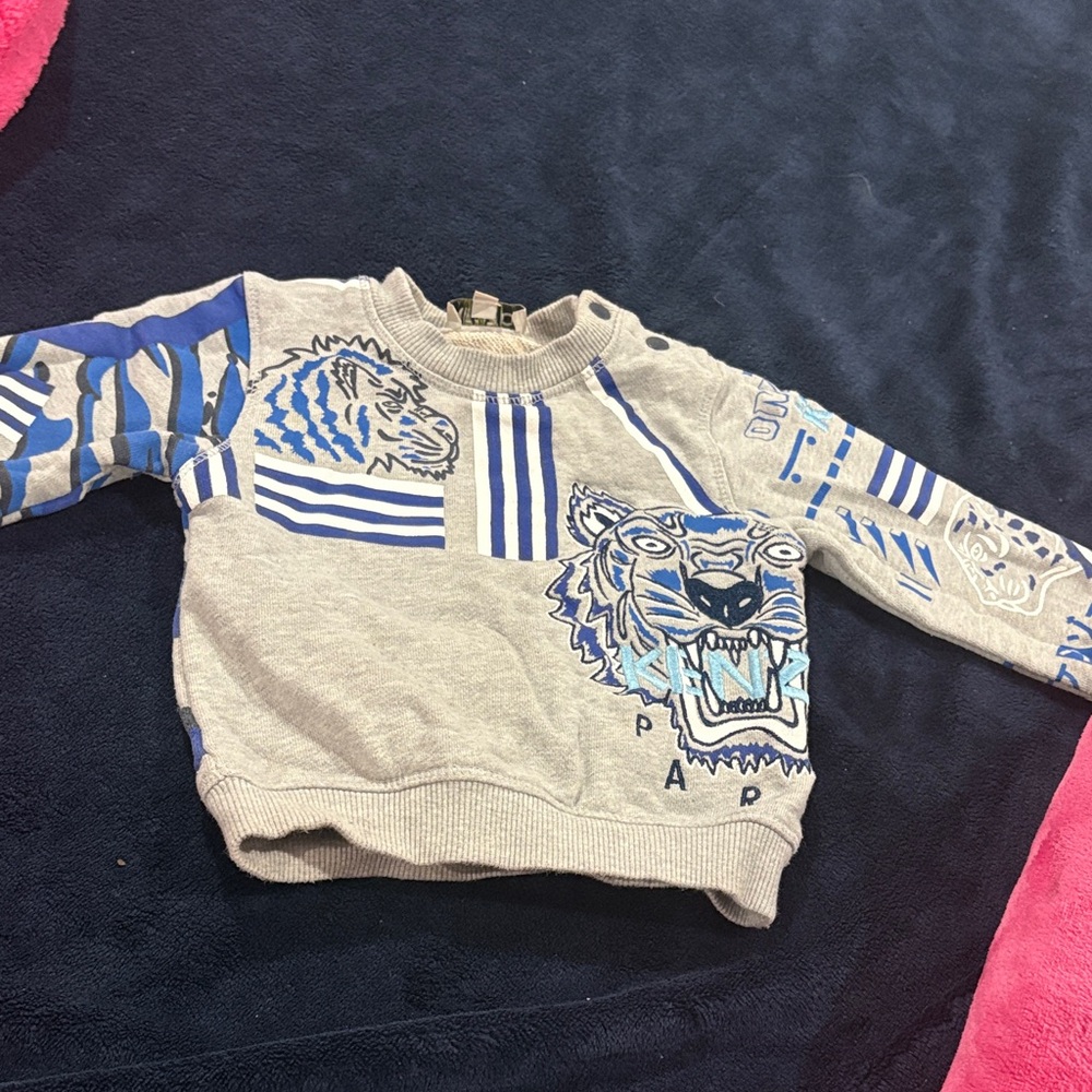 Kenzo Kids Gray and Blue Graphic Sweatshirt